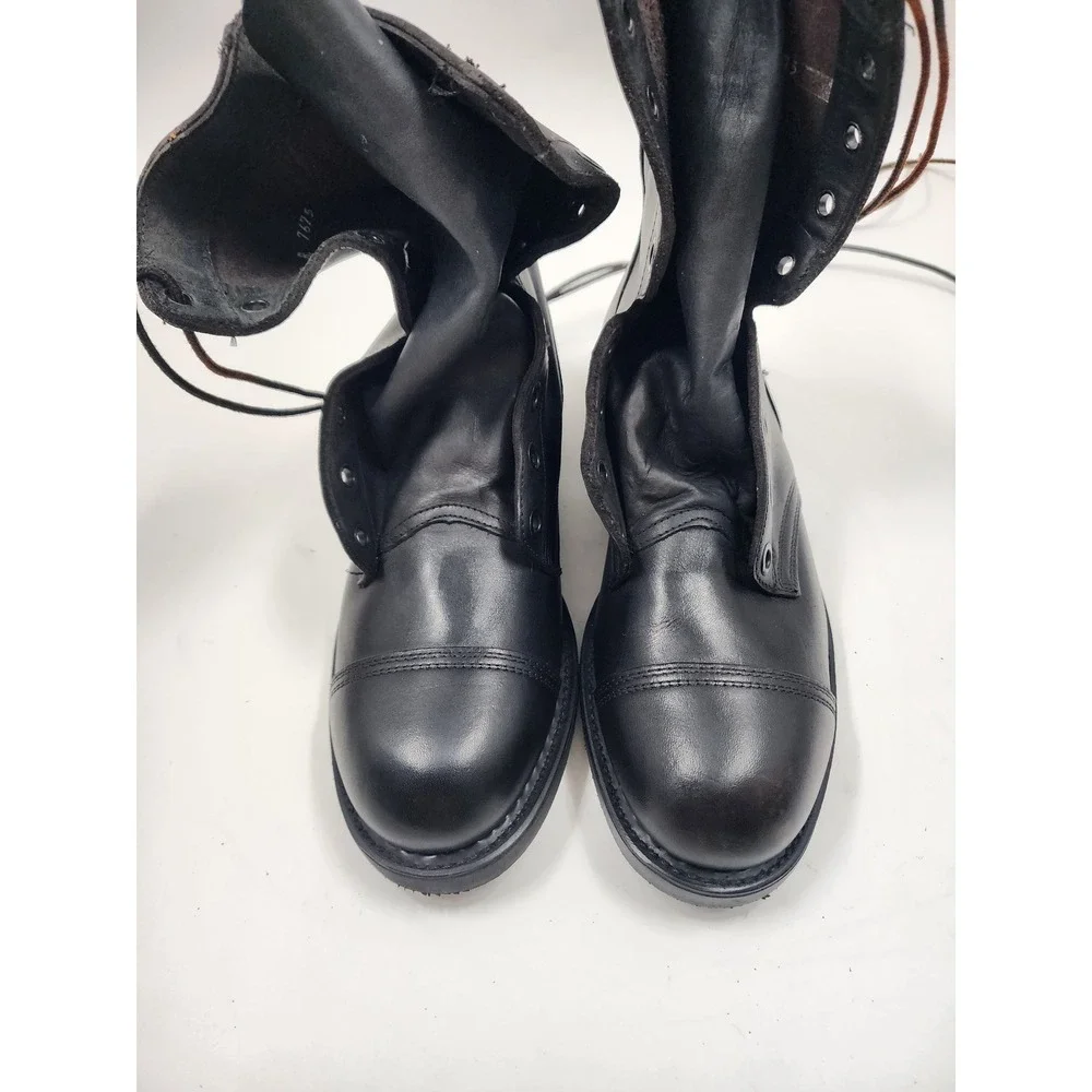 Vintage Black Leather Military Paratrooper Combat Boots Cap Toe Mens Size 8 R